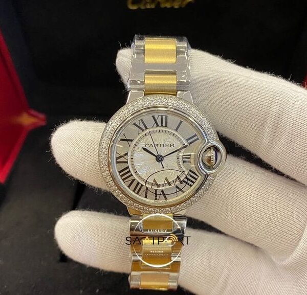 Cartier Ballon Bleu Taşlı Gold Bezel Roma Rakamlı Otomatik