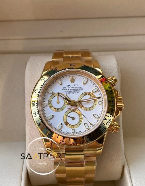 Rolex Cosmograph Daytona 116523 Beyaz Kadran Gold Kasa Super Clone ETA