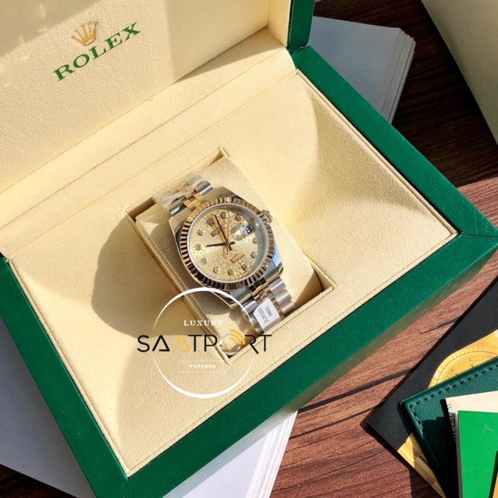 Rolex Datejust 116200 Oyster Özel Seri Taşlı Gold Kadran Super Clone ETA