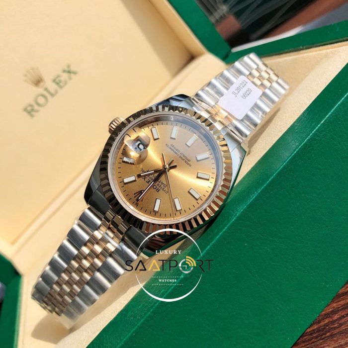 Rolex Datejust 126231 Tırtıklı Rose Bezel Rose Kadran Super Clone ETA