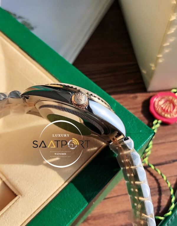 Rolex Datejust 126231 Tırtıklı Gold Bezel Beyaz Kadran Super Clone ETA