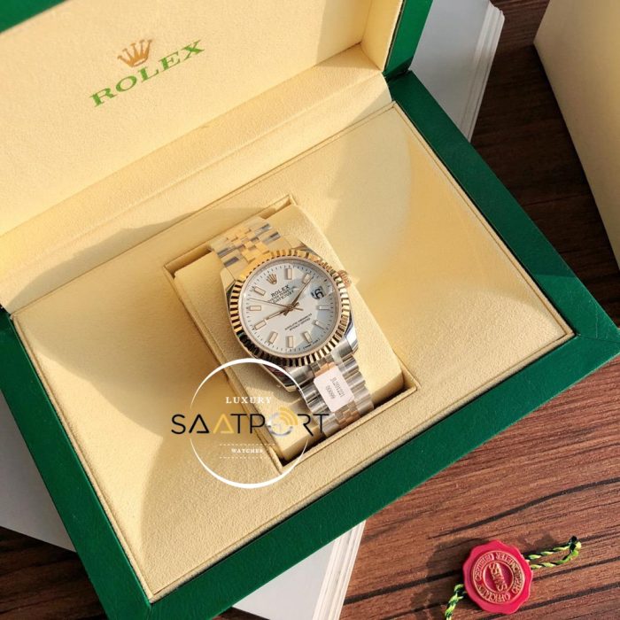 Rolex Datejust 126231 Tırtıklı Gold Bezel Beyaz Kadran Super Clone ETA