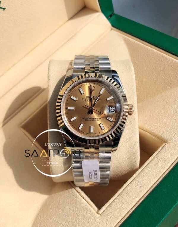 Rolex Datejust 126231 Tırtıklı Rose Bezel Rose Kadran Super Clone ETA