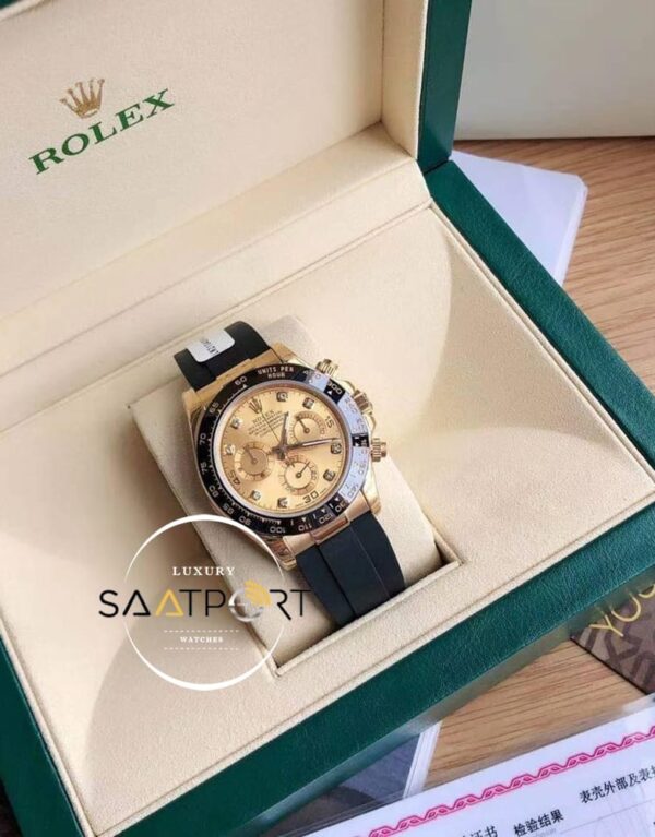 Rolex Cosmograph Daytona Yeni 42mm Taşlı Gold Kadran Super Clone ETA