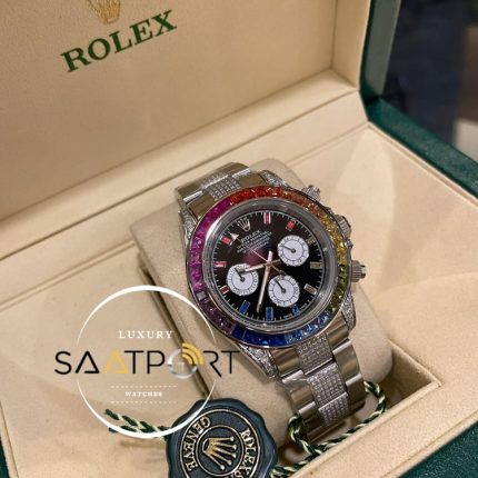 Rolex Cosmograph Daytona Rainbow Taşlı Bezel Siyah Kadran Super Clone Eta