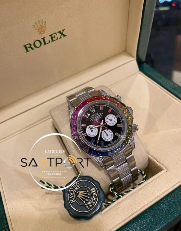 Rolex Cosmograph Daytona Rainbow Taşlı Bezel Siyah Kadran Super Clone Eta