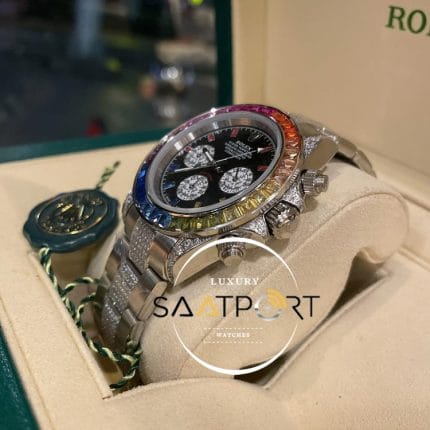 Rolex Cosmograph Daytona Rainbow Taşlı Bezel Siyah Kadran Super Clone Eta