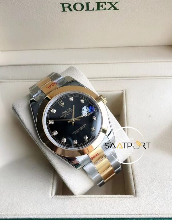 Rolex Datejust II 126303 Taşlı Siyah Kadran Düz Gold Bezel Oyster Çelik Kordon
