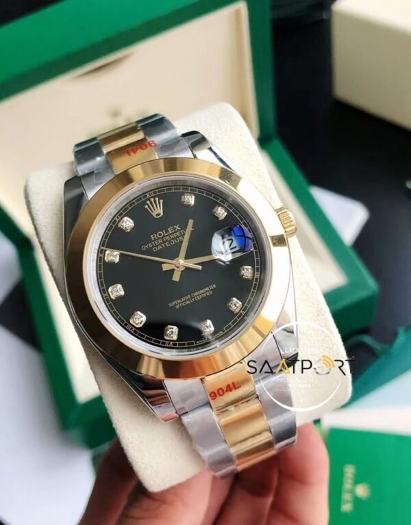Rolex Datejust II 126303 Taşlı Siyah Kadran Düz Gold Bezel Oyster Çelik Kordon