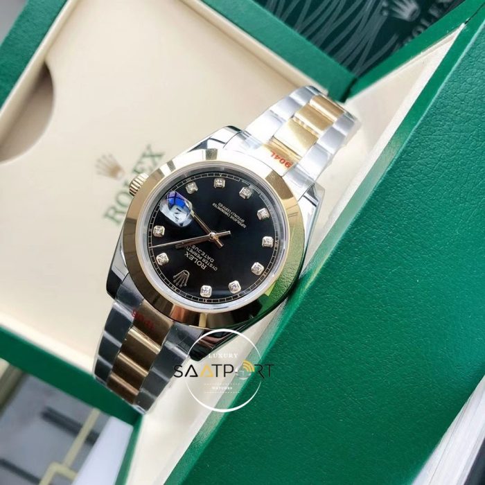 Rolex Datejust II 126303 Taşlı Siyah Kadran Düz Gold Bezel Oyster Çelik Kordon