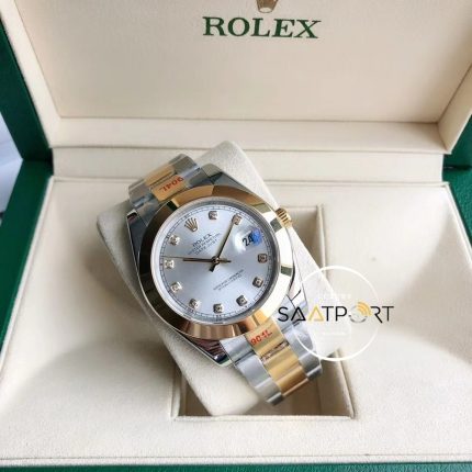 Rolex Datejust II 126303 Taşlı Gri Kadran Düz Gold Bezel Oyster Çelik Kordon