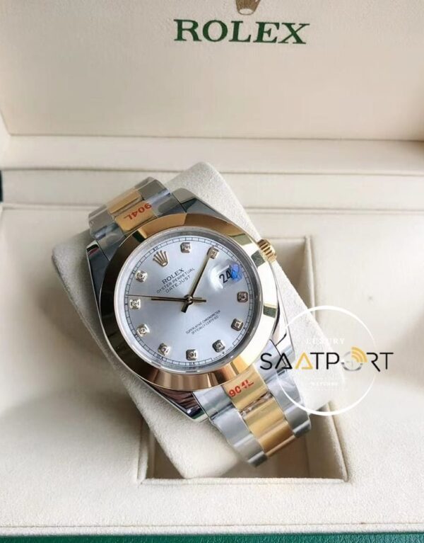 Rolex Datejust II 126303 Taşlı Gri Kadran Düz Gold Bezel Oyster Çelik Kordon
