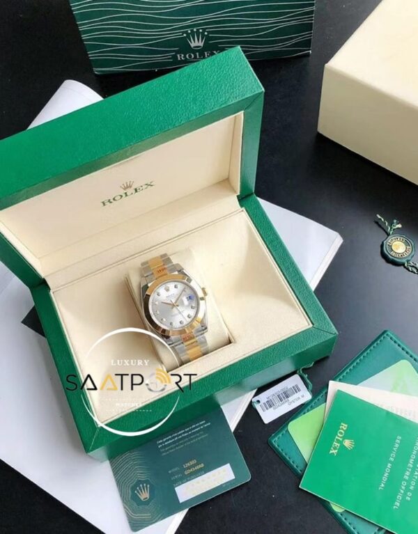 Rolex Datejust II 126303 Taşlı Gri Kadran Düz Gold Bezel Oyster Çelik Kordon