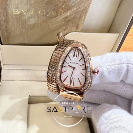 Bvlgari Serpenti Full Gold Kasa Taşlı Bezel Beyaz Kadran