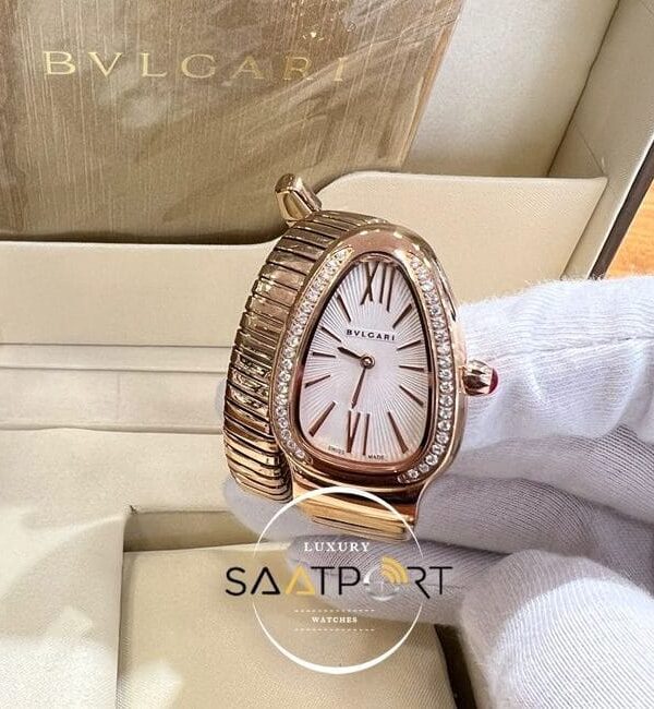 Bvlgari Serpenti Full Gold Kasa Taşlı Bezel Beyaz Kadran
