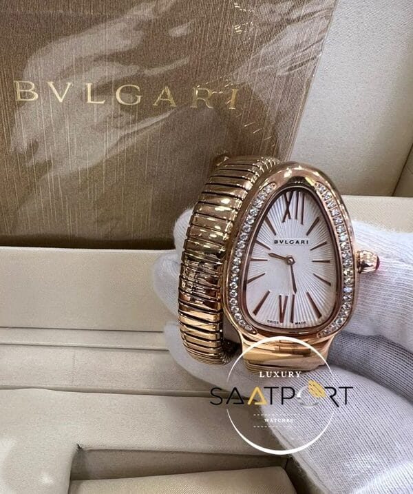 Bvlgari Serpenti Gold Kasa Baget Taşlı Roma Rakamlı Beyaz Kadran