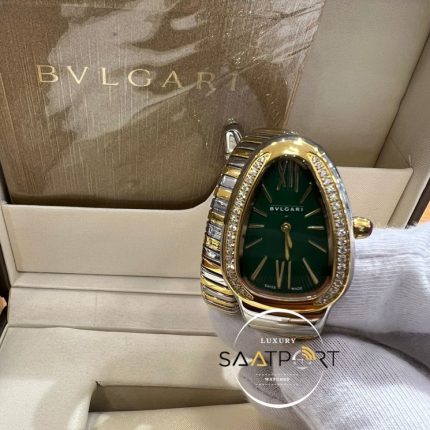 Bvlgari Serpenti Taşlı Gold Bezel Roma Rakamlı Yeşil Kadran