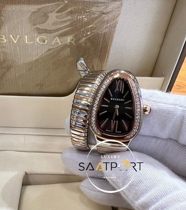 Bvlgari Yılan Serpenti Modeli Baget Taşlı Bezel Siyah Kadran