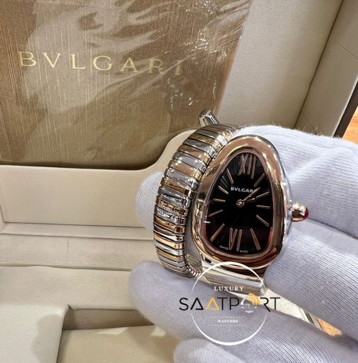 Bvlgari Rose Bezel Serpenti Serisi Roma Rakamlı Siyah Kadran