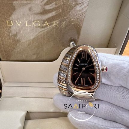 Bvlgari Taşlı Rose Bezel Serpenti Serisi Roma Rakamlı Siyah Kadran