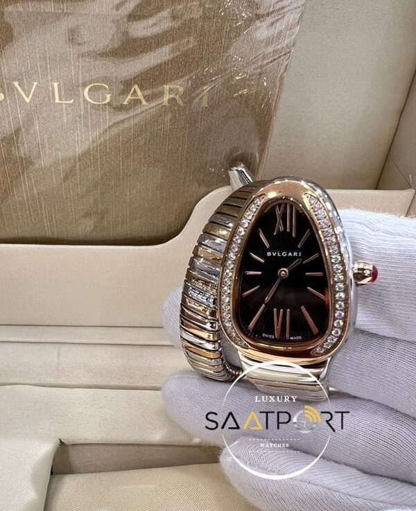 Bvlgari Taşlı Rose Bezel Serpenti Serisi Roma Rakamlı Siyah Kadran