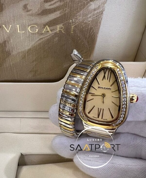 Bvlgari Taşlı Gold Bezel Serpenti Modeli Roma Rakamlı Sarı Kadran