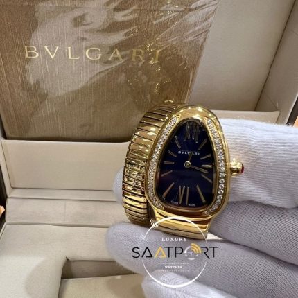 Bvlgari Taşlı Gold Serpenti Serisi Roma Rakamlı Mavi Kadran