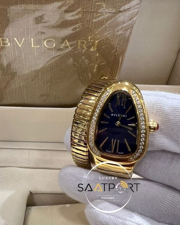 Bvlgari Taşlı Gold Serpenti Serisi Roma Rakamlı Mavi Kadran