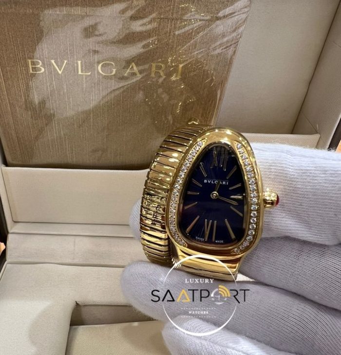 Bvlgari Taşlı Gold Serpenti Serisi Roma Rakamlı Mavi Kadran