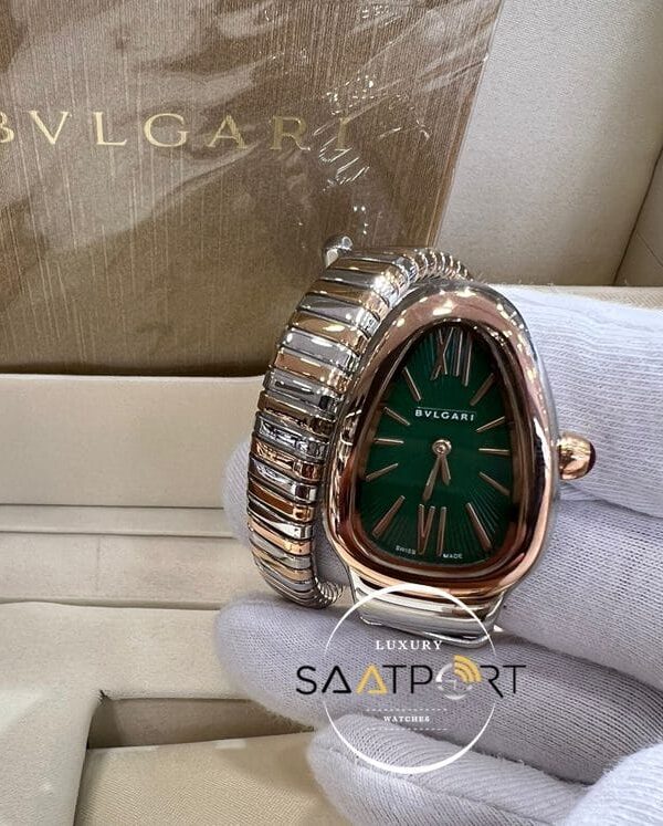 Bvlgari Yeşil Serpenti Modeli Roma Rakamlı Kadran Rose Kasa