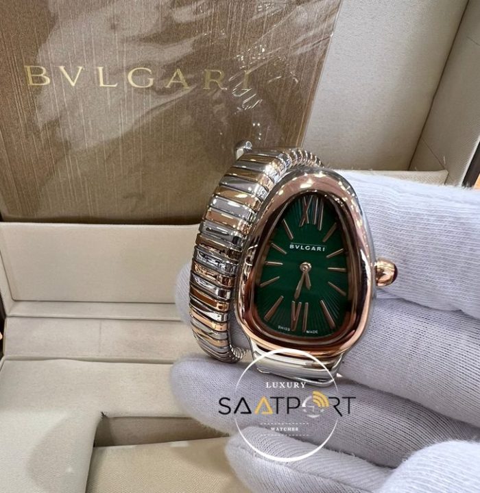 Bvlgari Yeşil Serpenti Modeli Roma Rakamlı Kadran Rose Kasa