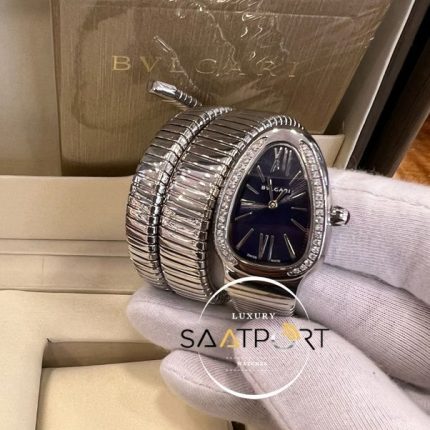 Bvlgari Serpenti Yılan Baget Taşlı Gümüş Kasa Roma Rakamlı Siyah Kadran