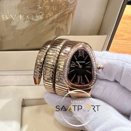 Bvlgari Yılan Serpenti Baget Taşlı Gold Kasa Siyah Kadran