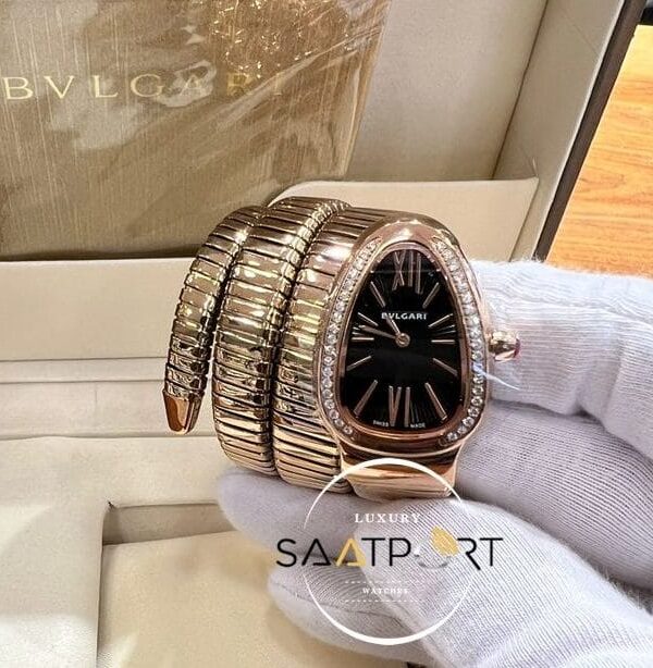Bvlgari Yılan Serpenti Baget Taşlı Gold Kasa Siyah Kadran