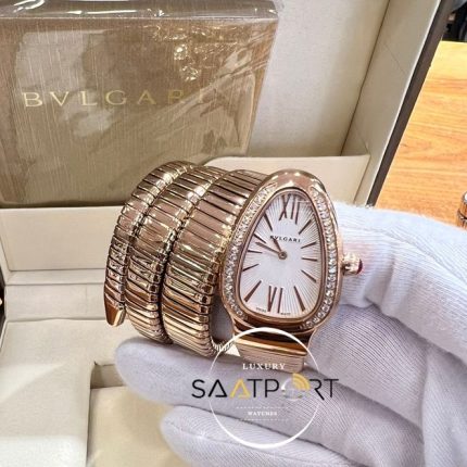 Bvlgari Serpenti Baget Taşlı Gold Kasa Roma Rakamlı Beyaz Kadran