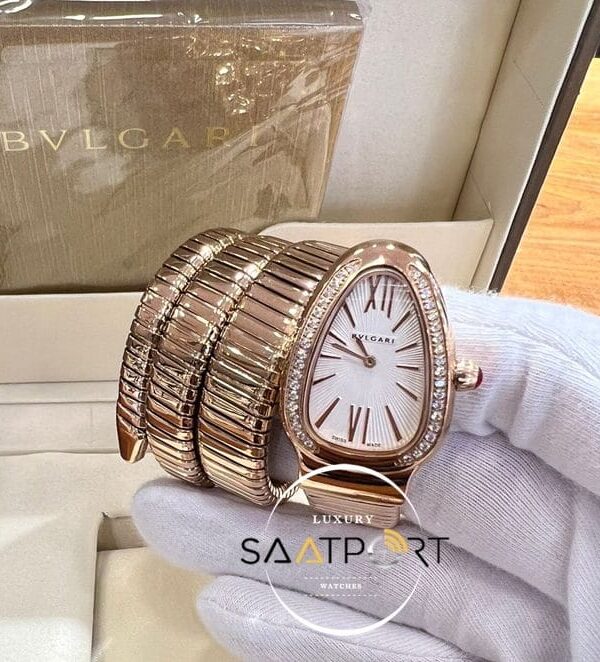 Bvlgari Serpenti Baget Taşlı Gold Kasa Roma Rakamlı Beyaz Kadran