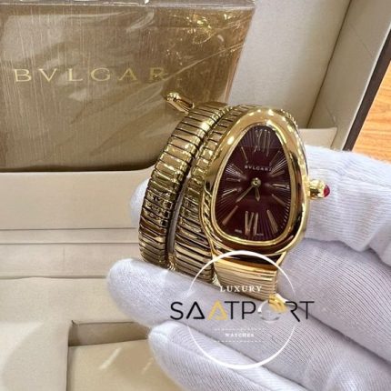 Bvlgari Serpenti Yılan Gold Kasa Roma Rakamlı Kahverengi Kadran