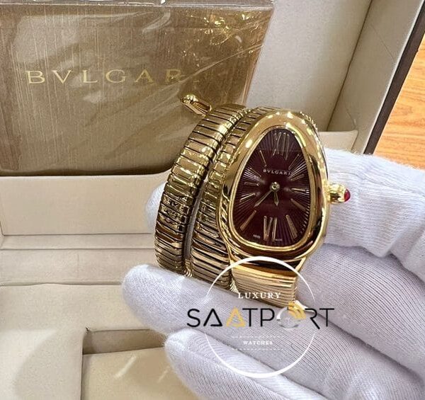 Bvlgari Serpenti Yılan Gold Kasa Roma Rakamlı Kahverengi Kadran
