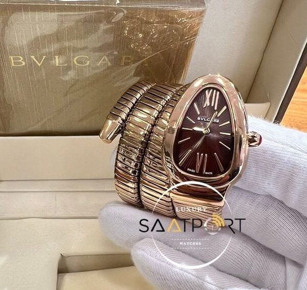 Bvlgari Serpenti Yılan Modeli Roma Rakamlı Kahve Kadran Gold Kordon