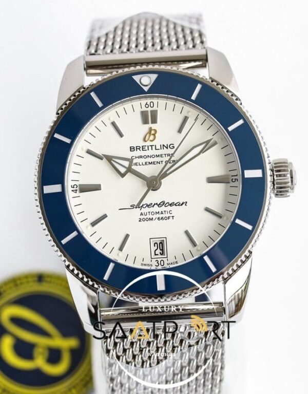 Breitling 42mm B20 Superocean Heritage II Otomatik Mavi Seramik Bezel Beyaz Kadran ETA