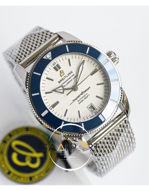 Breitling 42mm B20 Superocean Heritage II Otomatik Mavi Seramik Bezel Beyaz Kadran ETA