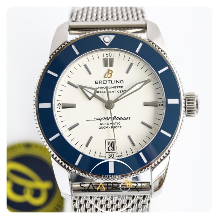 Breitling 42mm B20 Superocean Heritage II Otomatik Mavi Seramik Bezel Beyaz Kadran ETA