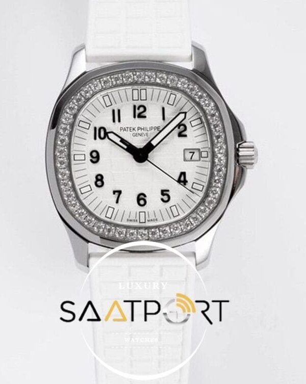 Patek Philippe Taşlı Çelik Bezel Lady Aquanaut Luce Beyaz Kadran