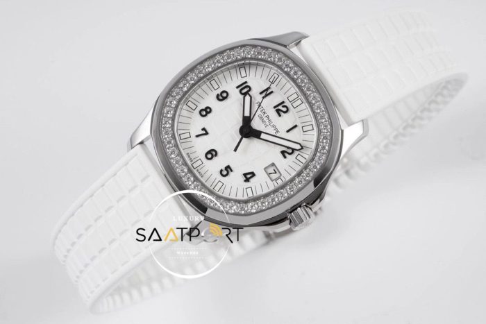 Patek Philippe Taşlı Çelik Bezel Lady Aquanaut Luce Beyaz Kadran