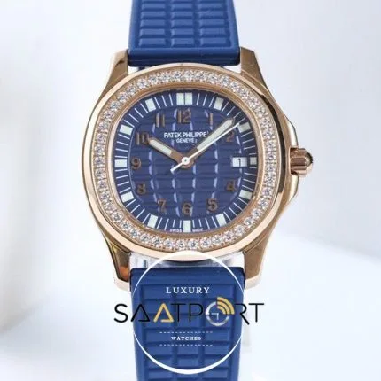 Patek Philippe Rose Çelik Kasa Taşlı Lady Aquanaut Luce Mavi Kadran