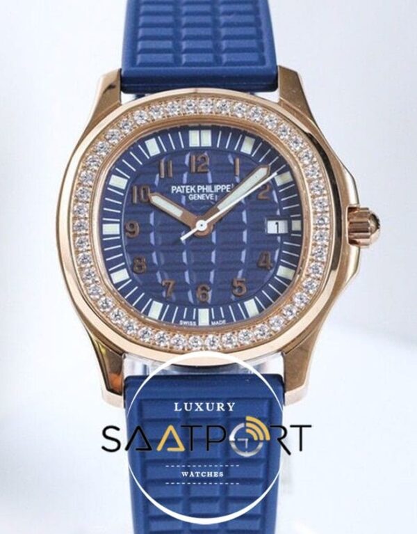 Patek Philippe Rose Çelik Kasa Taşlı Lady Aquanaut Luce Mavi Kadran