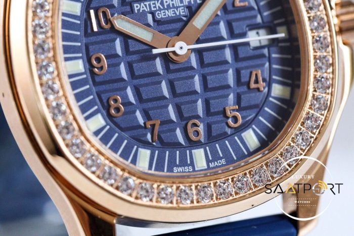 Patek Philippe Rose Çelik Kasa Taşlı Lady Aquanaut Luce Mavi Kadran