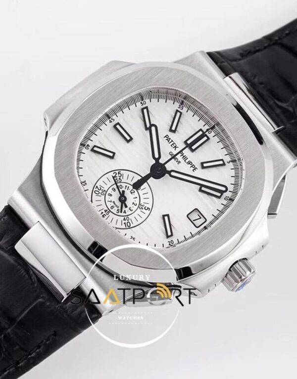 Patek Philippe Nautilus 5980/1A-019 Beyaz Kadran Deri Kordon 316F Paslanmaz Çelik