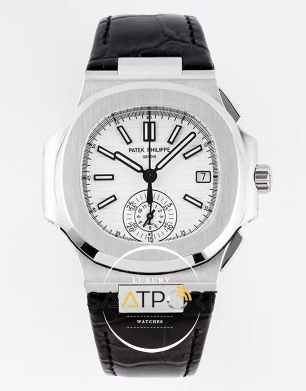 Patek Philippe Nautilus 5980/1A-019 Beyaz Kadran Deri Kordon 316F Paslanmaz Çelik