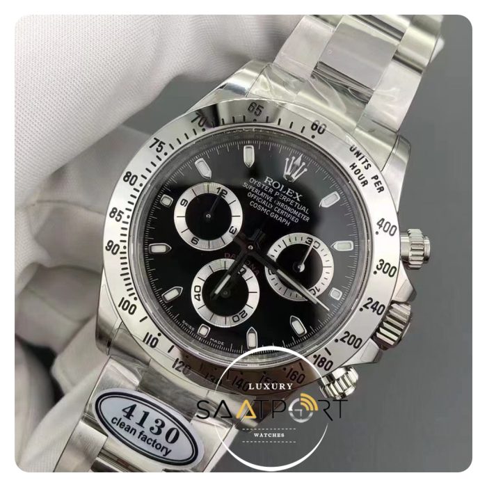 Rolex Daytona Cosmograph 116500LN Clean Factory Siyah Kadran Çelik Bezel Super Plus Clone ETA